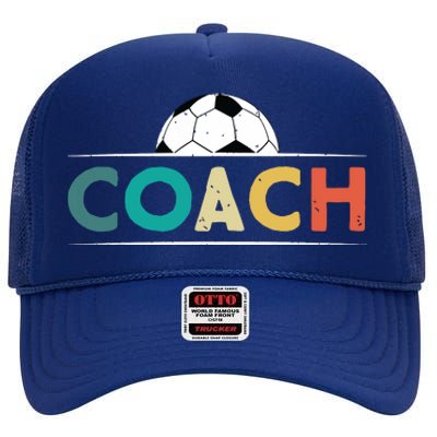 Soccer Coach Gifts Funny Retro Vintage Soccer Ball Coaching High Crown Mesh Back Trucker Hat