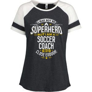 Soccer Coach Gift Idea Superhero Soccer Coach Enza Ladies Jersey Colorblock Tee