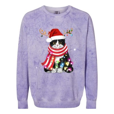 Santa Cat Gorgeous Reindeer Light Christmas Lover Gift Colorblast Crewneck Sweatshirt