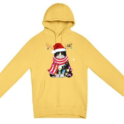 Santa Cat Gorgeous Reindeer Light Christmas Lover Gift Premium Pullover Hoodie