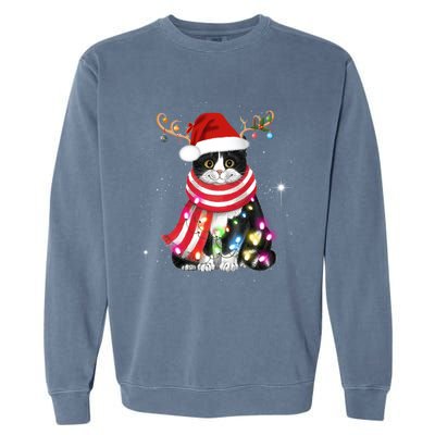 Santa Cat Gorgeous Reindeer Light Christmas Lover Gift Garment-Dyed Sweatshirt