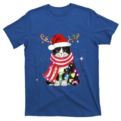 Santa Cat Gorgeous Reindeer Light Christmas Lover Gift T-Shirt