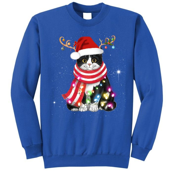 Santa Cat Gorgeous Reindeer Light Christmas Lover Gift Tall Sweatshirt