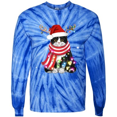 Santa Cat Gorgeous Reindeer Light Christmas Lover Gift Tie-Dye Long Sleeve Shirt