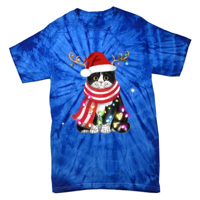 Santa Cat Gorgeous Reindeer Light Christmas Lover Gift Tie-Dye T-Shirt