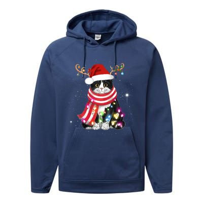 Santa Cat Gorgeous Reindeer Light Christmas Lover Gift Performance Fleece Hoodie