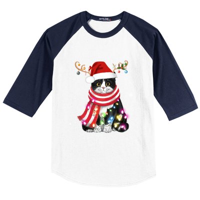 Santa Cat Gorgeous Reindeer Light Christmas Lover Gift Baseball Sleeve Shirt