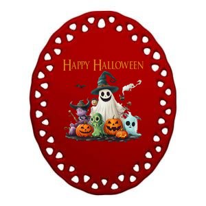 Spooky Cute Ghost Halloween Costume Happy Halloween Ghost Ceramic Oval Ornament