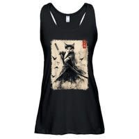 Samurai Cat Graphic Warrior Vintage Japanese Art Anime Ladies Essential Flowy Tank