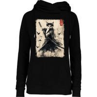 Samurai Cat Graphic Warrior Vintage Japanese Art Anime Womens Funnel Neck Pullover Hood