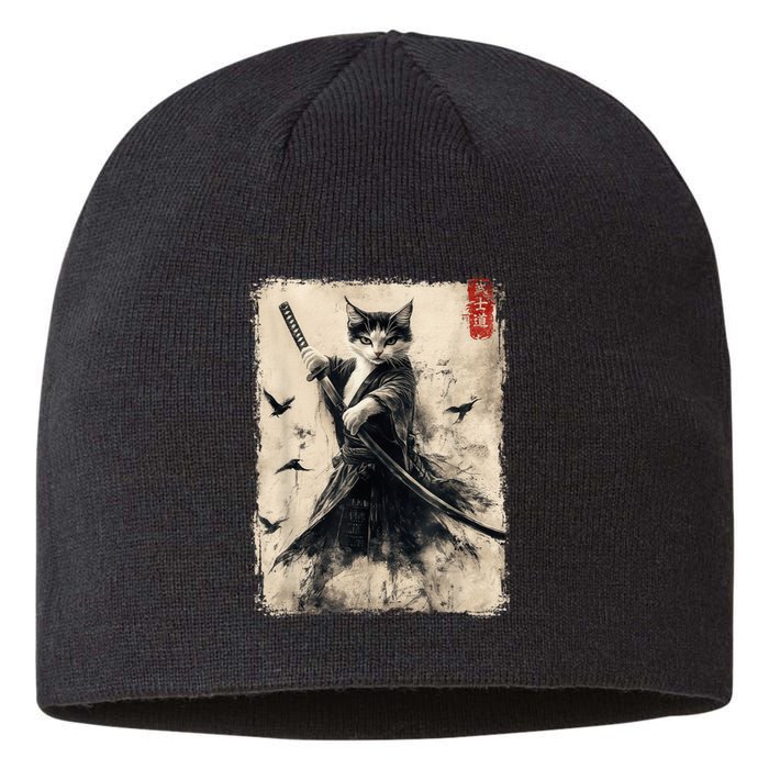 Samurai Cat Graphic Warrior Vintage Japanese Art Anime Sustainable Beanie