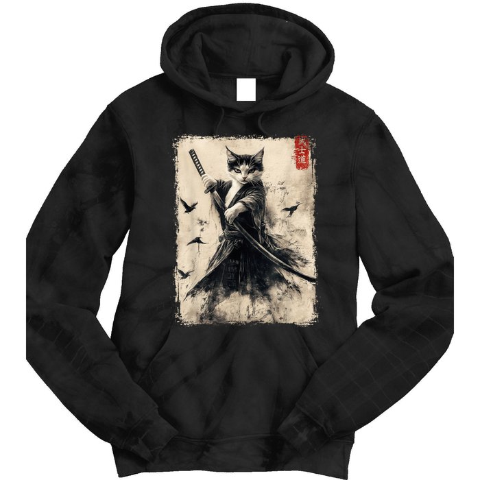 Samurai Cat Graphic Warrior Vintage Japanese Art Anime Tie Dye Hoodie