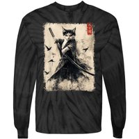 Samurai Cat Graphic Warrior Vintage Japanese Art Anime Tie-Dye Long Sleeve Shirt