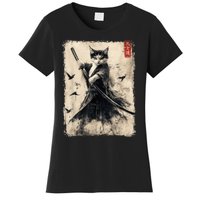 Samurai Cat Graphic Warrior Vintage Japanese Art Anime Women's T-Shirt