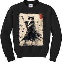 Samurai Cat Graphic Warrior Vintage Japanese Art Anime Kids Sweatshirt