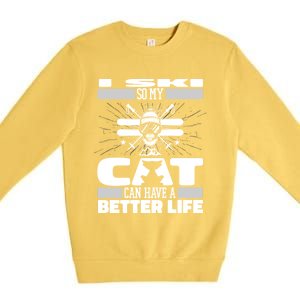 Skiing Cat Gift Winter Sports Ski Skier Meaningful Gift Premium Crewneck Sweatshirt