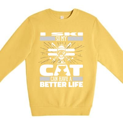 Skiing Cat Gift Winter Sports Ski Skier Meaningful Gift Premium Crewneck Sweatshirt