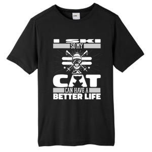 Skiing Cat Gift Winter Sports Ski Skier Meaningful Gift Tall Fusion ChromaSoft Performance T-Shirt