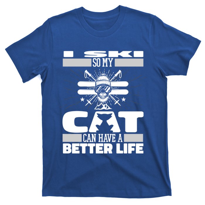 Skiing Cat Gift Winter Sports Ski Skier Meaningful Gift T-Shirt