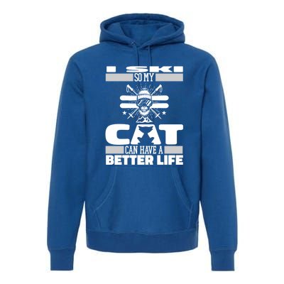 Skiing Cat Gift Winter Sports Ski Skier Meaningful Gift Premium Hoodie