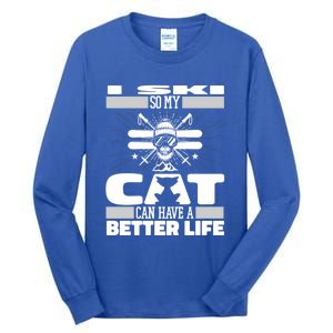 Skiing Cat Gift Winter Sports Ski Skier Meaningful Gift Tall Long Sleeve T-Shirt