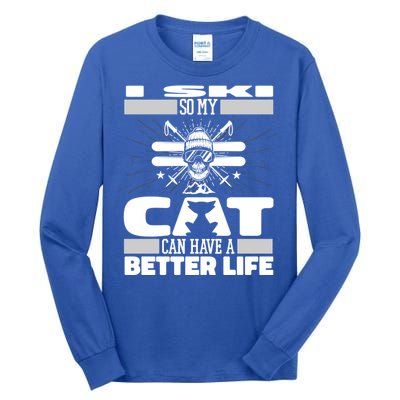 Skiing Cat Gift Winter Sports Ski Skier Meaningful Gift Tall Long Sleeve T-Shirt