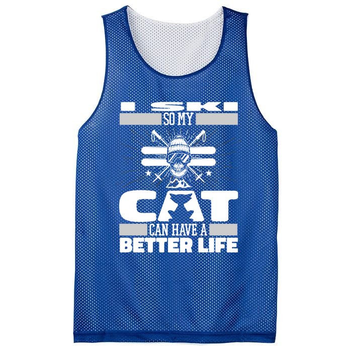 Skiing Cat Gift Winter Sports Ski Skier Meaningful Gift Mesh Reversible Basketball Jersey Tank