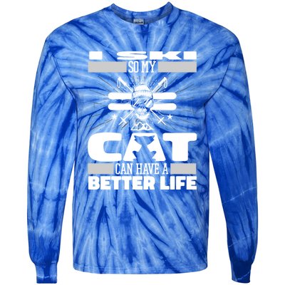 Skiing Cat Gift Winter Sports Ski Skier Meaningful Gift Tie-Dye Long Sleeve Shirt