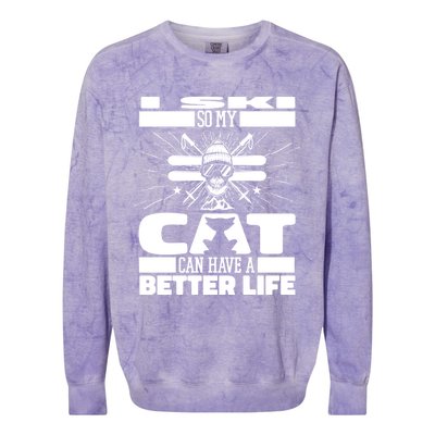 Skiing Cat Gift Winter Sports Ski Skier Great Gift Colorblast Crewneck Sweatshirt