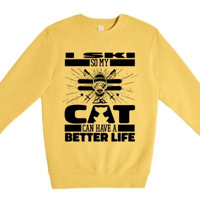 Skiing Cat Gift Winter Sports Ski Skier Great Gift Premium Crewneck Sweatshirt