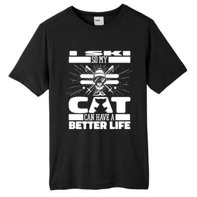 Skiing Cat Gift Winter Sports Ski Skier Great Gift Tall Fusion ChromaSoft Performance T-Shirt