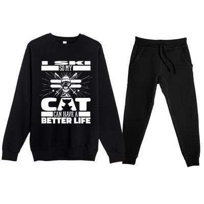 Skiing Cat Gift Winter Sports Ski Skier Great Gift Premium Crewneck Sweatsuit Set