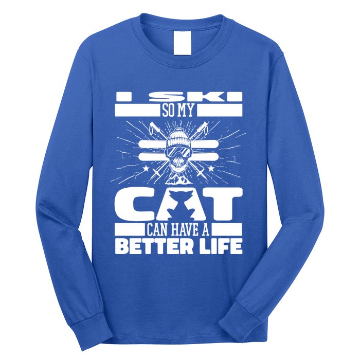 Skiing Cat Gift Winter Sports Ski Skier Great Gift Long Sleeve Shirt