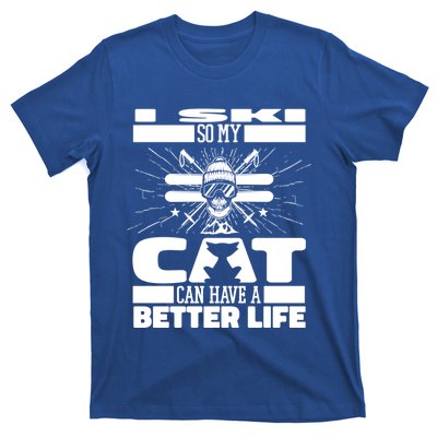 Skiing Cat Gift Winter Sports Ski Skier Great Gift T-Shirt