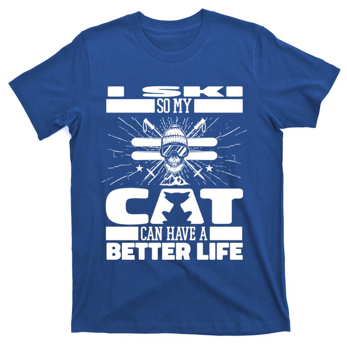 Skiing Cat Gift Winter Sports Ski Skier Great Gift T-Shirt