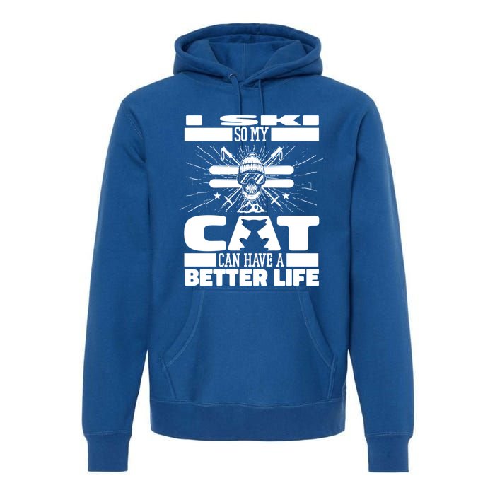 Skiing Cat Gift Winter Sports Ski Skier Great Gift Premium Hoodie