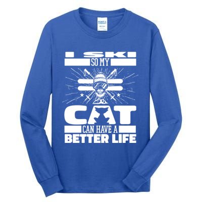 Skiing Cat Gift Winter Sports Ski Skier Great Gift Tall Long Sleeve T-Shirt