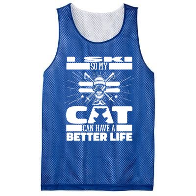 Skiing Cat Gift Winter Sports Ski Skier Great Gift Mesh Reversible Basketball Jersey Tank