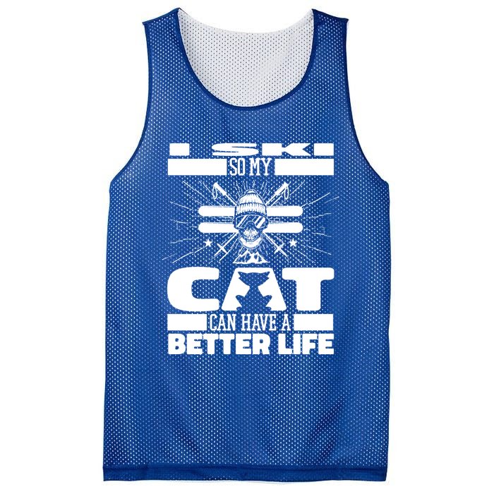 Skiing Cat Gift Winter Sports Ski Skier Great Gift Mesh Reversible Basketball Jersey Tank