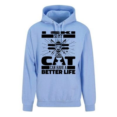 Skiing Cat Gift Winter Sports Ski Skier Great Gift Unisex Surf Hoodie