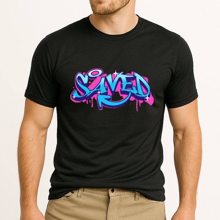 Saved Christian Graffiti Art Retro 80S 90s Performance Shirt