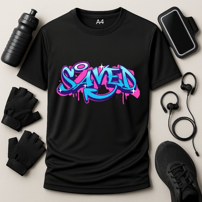 Saved Christian Graffiti Art Retro 80S 90s Performance Shirt