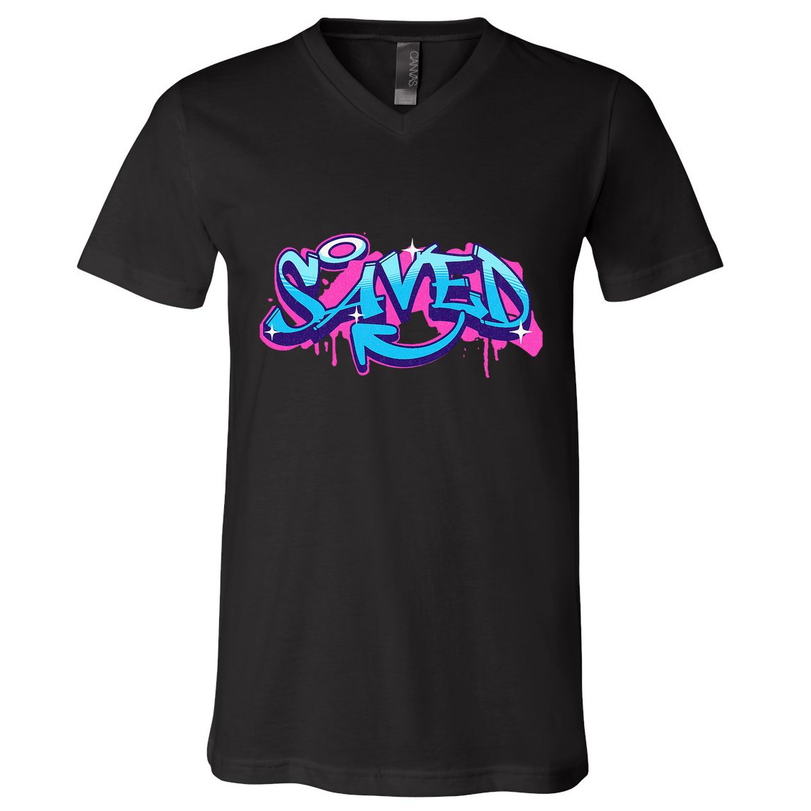 Saved Christian Graffiti Art Retro 80S 90s V-Neck T-Shirt