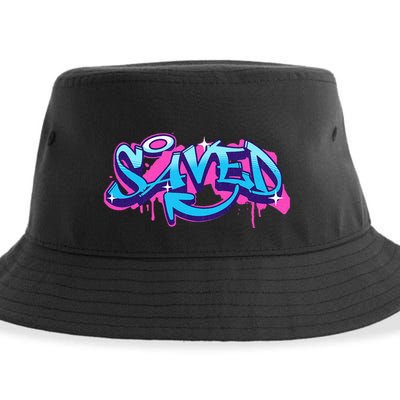 Saved Christian Graffiti Art Retro 80S 90s Sustainable Bucket Hat