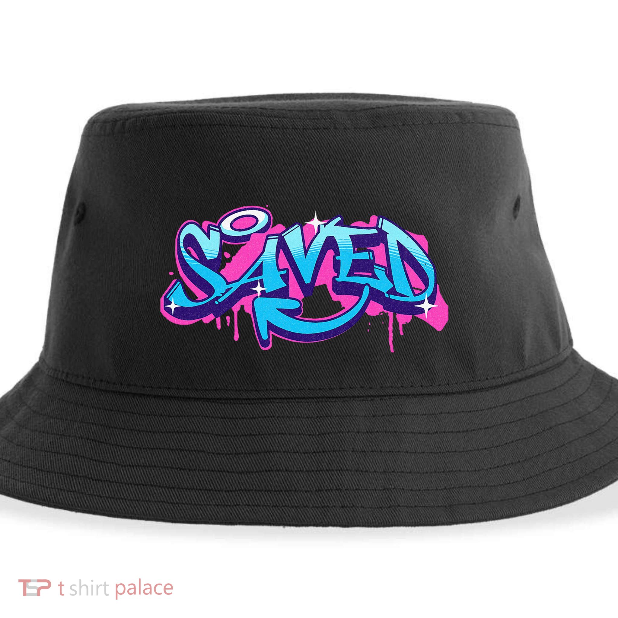 Saved Christian Graffiti Art Retro 80S 90s Sustainable Bucket Hat