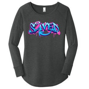 Saved Christian Graffiti Art Retro 80S 90s Women's Perfect Tri Tunic Long Sleeve Shirt