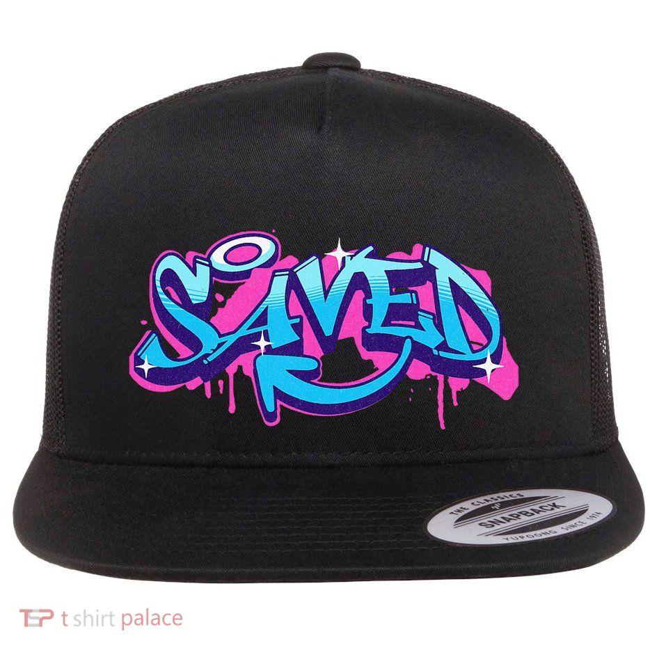 Saved Christian Graffiti Art Retro 80S 90s Flatbill Hat