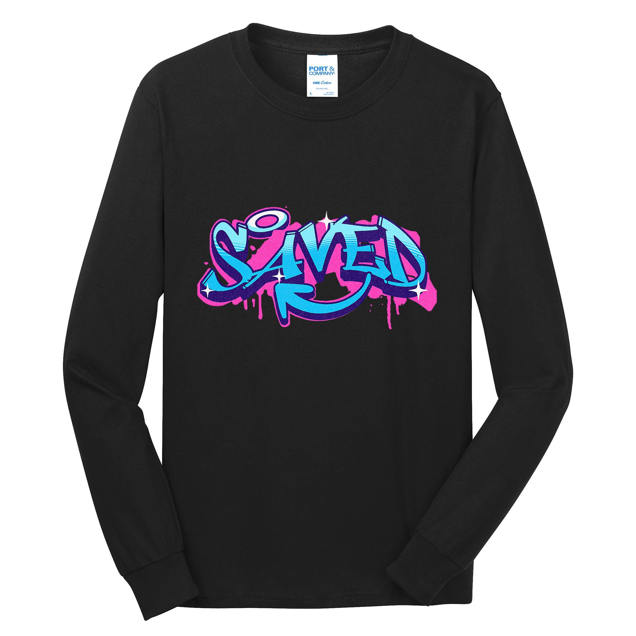 Saved Christian Graffiti Art Retro 80S 90s Tall Long Sleeve T-Shirt