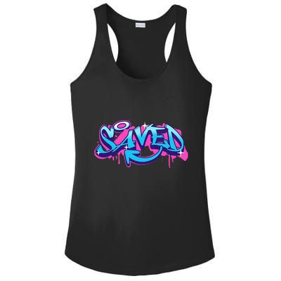 Saved Christian Graffiti Art Retro 80S 90s Ladies PosiCharge Competitor Racerback Tank