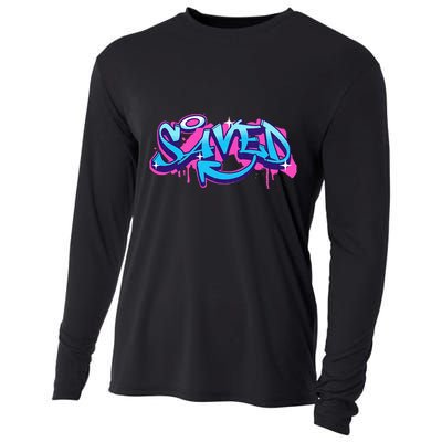 Saved Christian Graffiti Art Retro 80S 90s Cooling Performance Long Sleeve Crew
